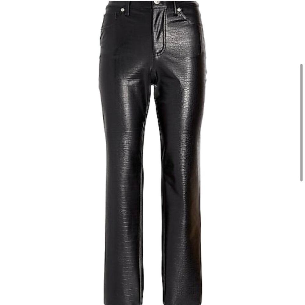 Express Croc-Embossed Faux Leather High-Rise Straight-Leg Pants 2 Office Siren